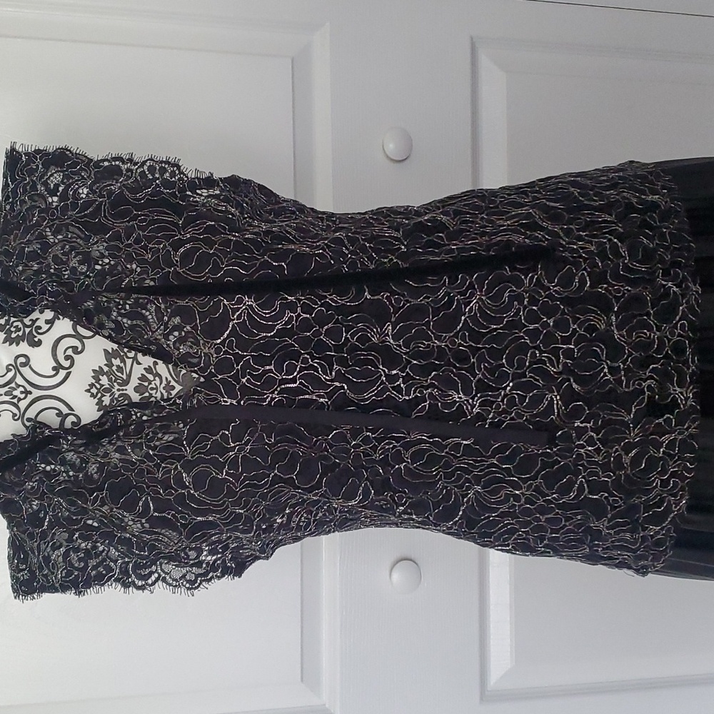 WHBM Black with Silver High Neck Lace Blous